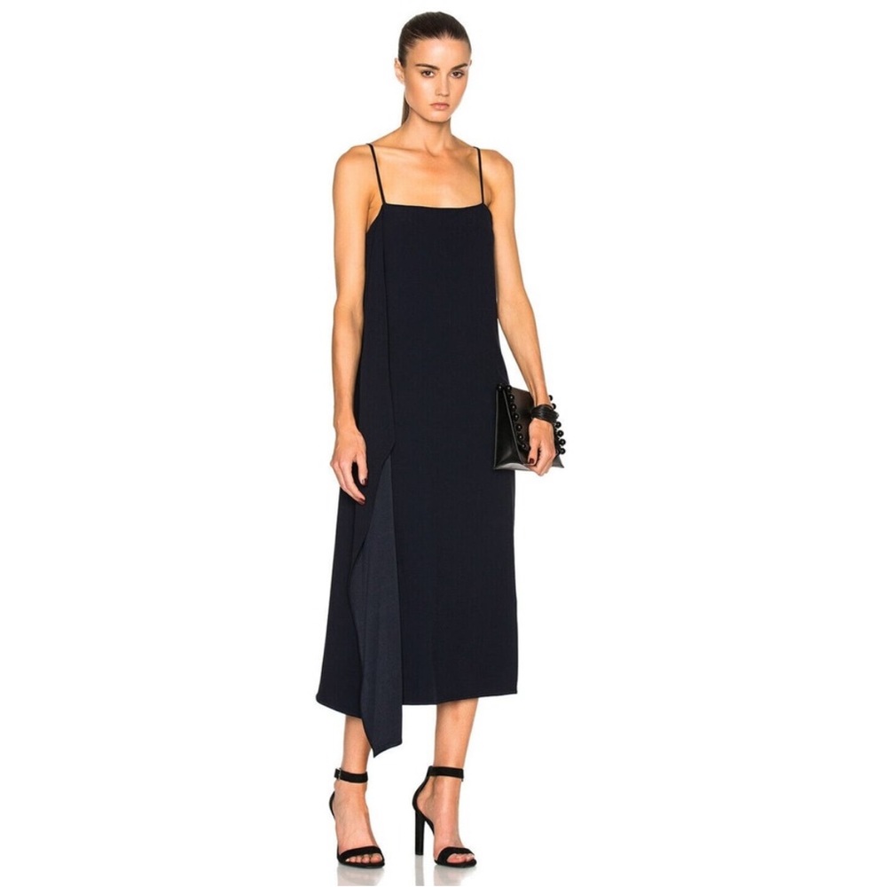 Helmut Lang navy side drape slip dress, L